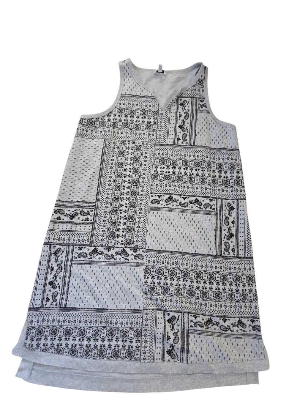 Sonoma gray/black printed sleeveless sheath dress, L. EUC